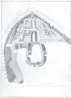 Belgi, 1916, Onbekend, Ontwerp eener moderne schoonheidsleer voor den tuinaanleg. De Ter Kameren-abdij te Brussel. Ontwerp van een restauratie der Louis XIV-tuinen van de abdij, door den schrijver dezes. In sommige gevallen kan het belangwekkend zijn, rondom gebouwen in ouden stijl, welke gespaard bleven, tuinen aan te leggen in den trant van die, welke daar vroeger geweest zijn. Daartoe dient men echter zeer nauwkeurige aanwijzingen te hebben, hoe die tuinen er oudtijds uitzagen. Men zorge er voor zorgvuldig elk anachronisme in het karakter, vooral bij de keuze der planten, te vermijden