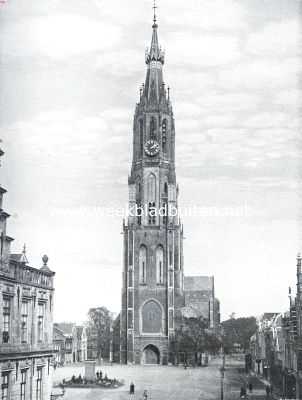 Zuid-Holland, 1916, Delft, De Groote Markt te Delft met den toren der Nieuwe- of St. Ursulakerk