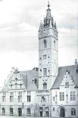 Belgi, 1916, Dendermonde, Twee Vlaamsche steden. Dendermonde. Het Stadhuis met Belfort, verbrand in September 1914