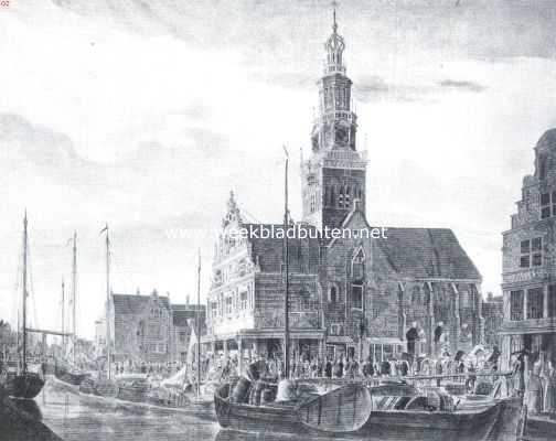 Waag en Kaasmarkt te Alkmaar, omstreeks 1800. Naar een aquarel door J.A. Crescent, in het bezit van de heer H.W. Holsmuller te Alkmaar