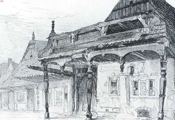 Polen, 1917, Muszyna, De architectuur in Polen. Houten huizen (thans afgebroken) te Muszyna (Podhale, Sacz)