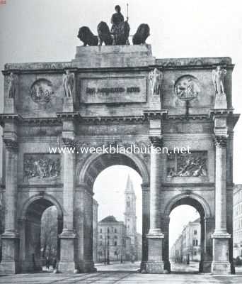 Duitsland, 1917, Mnchen, Triomfen en Triomfbogen. De Siegetor te Mnchen, opgericht ter eere van het Beiersche leger, in 1846