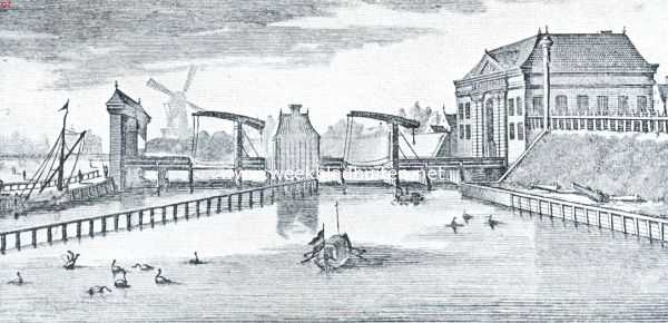 Noord-Holland, 1917, Amsterdam, Amsterdamsche poorten. De Nieuwe Regulierspoort, gebouwd in 1655 aan het eind der Reguliers-Breestraat, in 1668 tot Waaggebouw ingericht en in 1874 gesloopt. Naar de prent in Wagenaar