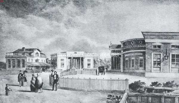 Amsterdamsche poorten. De Haarlemmer- of Willenspoort en het station van den Holl. Spoorweg. Steendruk van omstreeks 1850