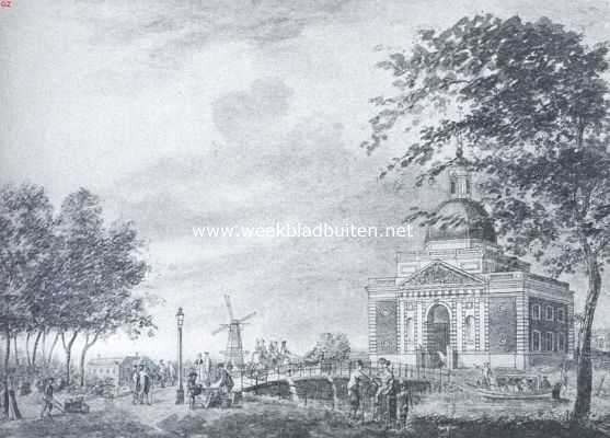 Amsterdamsche poorten. De Nieuwe Muiderpoort in de achttiende eeuw. Naar de O.-I. inktteekening van J. Schouten in het Stedelijk Archief te Amsterdam