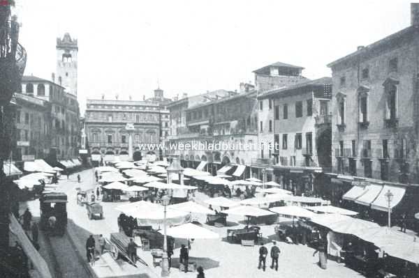 Itali, 1917, Verona, Verona. De Groenmarkt. Op den achtergrond de 