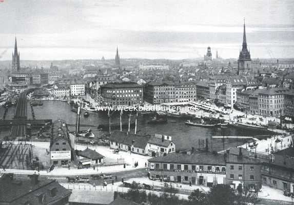 Zweden, 1917, Stockholm, Kijkjes in Zwedens's hoofdstad. Panorama van Stockholm van de Katharina-lift af