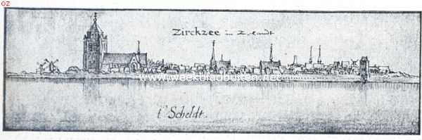 Zierikzee. Gezicht op Zierikzee, van het zuiden. Naar de teekening van Claes Jansz. Visscher (1587-1660)