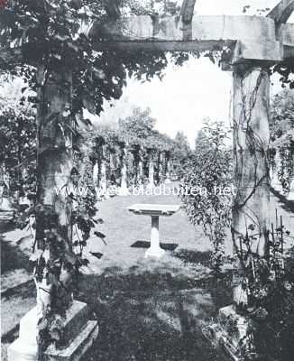 Zuid-Holland, 1917, Delft, Van weiland tot tuin. Doorkijkje tusschen twee kolommen van de bocht der pergola