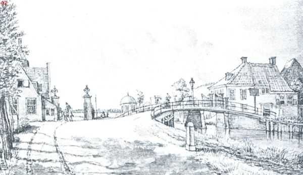 De trekschuit Amsterdam-Haarlem. De brug en de tol te Sloterdijk in 1816. O.I. - inktteekening van Gerrit Lamberts. (Atlas gemeente-archief, Amsterdam)