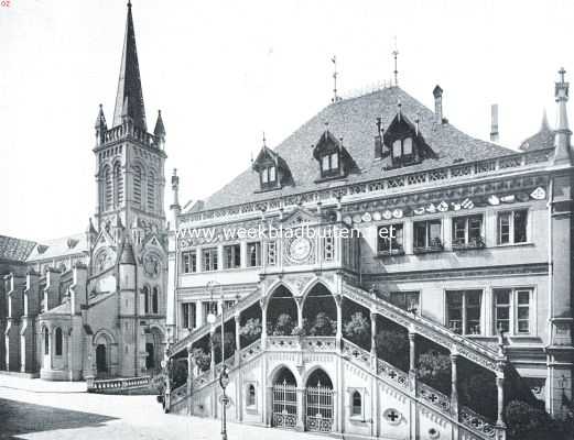 Zwitserland, 1917, Bern, Bern. Het Stadhuis en de oude katholieke kerk