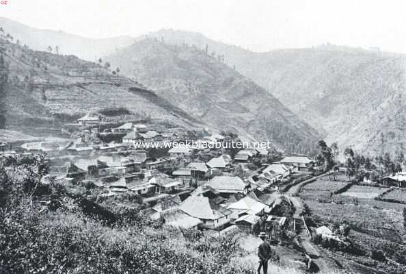 Naar de Bromo. Dessa Ledak (Tosari). Een tegen de berghelling gelegen typisch Tenggereesch dorp