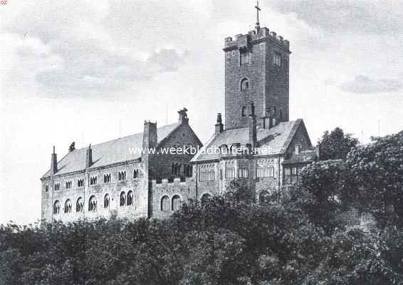 Wittenberg. De Wartburg bij Eisenach, waar Luther zich onder den naam van Jonker George na zijn optreden in de Rijksdag te Worms een tiental maanden schuilhield