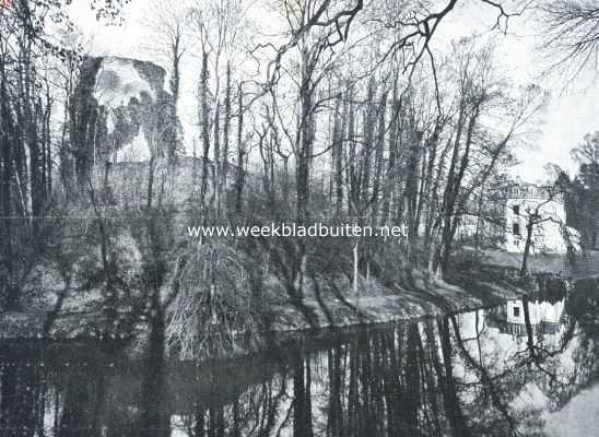 Sittard, 1918, Sittard, Het aloude slot Steyn. Groote toren van de rune van Steyn. Rechts het nieuwe landhuis