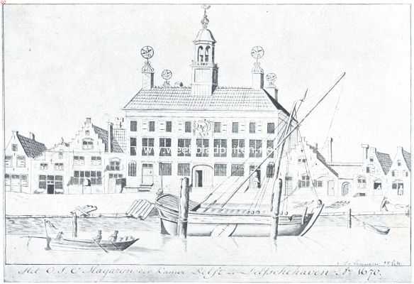 Zuid-Holland, 1918, Delft, De gebouwen der O.-I. Compagnie. Het Zeemagazijn der kamer Delft te Delfshaven vr den brand van 1746