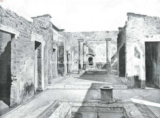 Itali, 1918, Pompeii, Het Romeinsche huis. (afb. 6.). Gezicht van impluvium door tablinum naar peristylium. Huis 