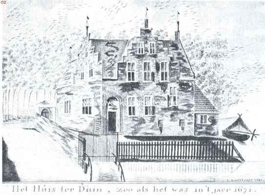 Het Huis ter Duin. Naar een teekening van J. Kortebrand in het Gemeentearchief te Rotterdam