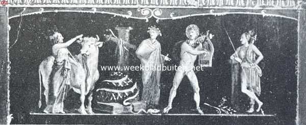 Itali, 1918, Pompeii, Wanddecoratie met mythologische voorstelling in het huis der Vettii