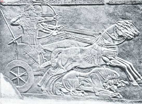 Assyrisch relief uit Nimrud, voorstelling van een leeuwenjacht