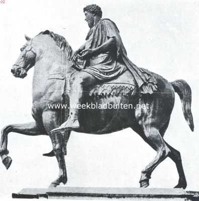 Itali, 1918, Rome, Ruiterstandbeeld van Marcus Aurelius op het Kapitool te Rome