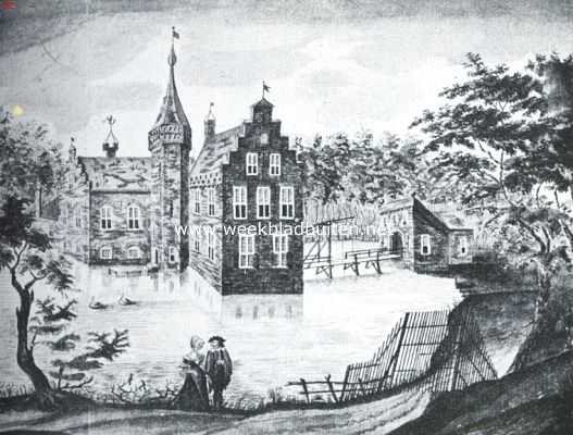 Verdwenen kasteelen om en in Rotterdam. Het Huis Polderburg vr 1489. Naar een teekening van J. Kortebrant (1751) berustende op het gemeentearchief te Rotterdam