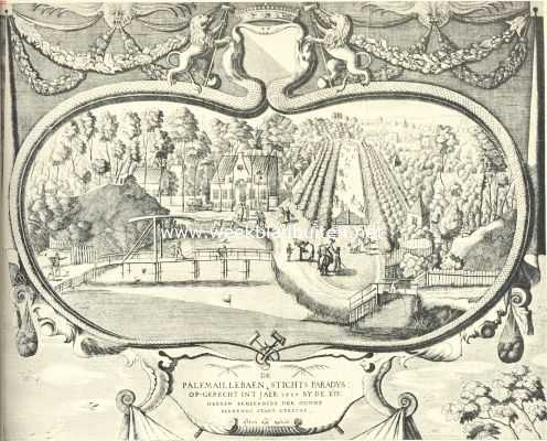 Nederland, 1918, Onbekend, Zeventiende-eeuwsche sport. De Maliebaan en omgeving te Utrecht omstreeks 1650. Naar een gravure in het Leidsche prenten-kabinet