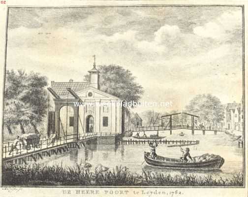 Zuid-Holland, 1918, Leiden, De poorten van Leiden. Het Heerenpoortje te Leiden, gebouwd in 1682, gesloopt in 1863. Naar de gravure in Van Mieris' kroniek