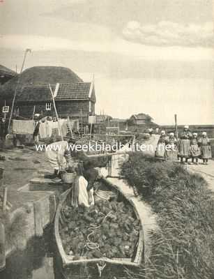 Noord-Holland, 1919, Marken, Op Marken. De lang verwachte schuit met turf wordt gelost