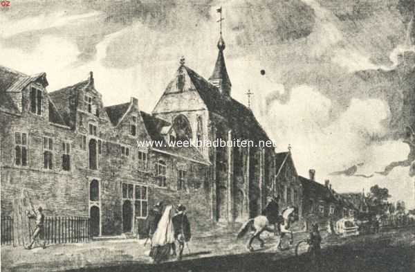 Verdwenen kloosters in Rotterdam. Het Dominicaner- of Predikheerenklooster te Rotterdam omstreeks het jaar 1560. Naar een teekening, berustende op het gemeente-archief te Rotterdam