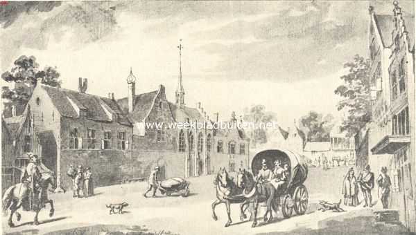 Zuid-Holland, 1919, Rotterdam, Verdwenen kloosters in Rotterdam. Het Sint Anna klooster omstreeks 1550. Naar een teekening berustende op het gemeentearchief te Rotterdam