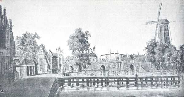 Alkmaar. Het Zeglis te Alkmaar bij de Boompoort en de Hooge Brug in 1809. Links de hamei der Boompoort met de leugenbank, geheel links de herberg 