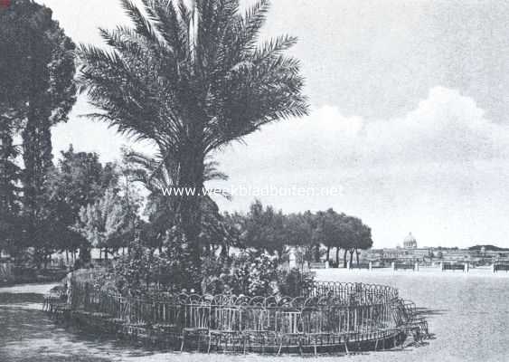 Pleinen en monumenten van Rome. Pincio-terras met gezicht op Sint Pieter