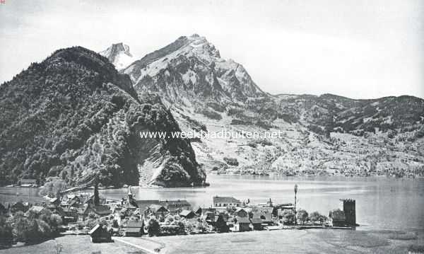 Zwitserland, 1919, Stansstad, Het Vierwaldsttter-meer. Stansstad en de Lopperberg, op den achtergrond eenige toppen van den Pilatus