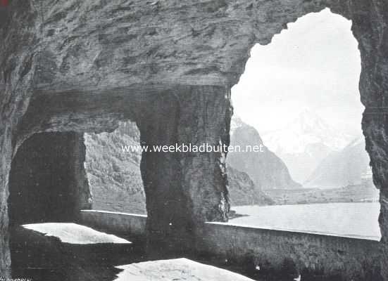 Zwitserland, 1919, Axeneck, Het Vierwaldsttter-meer. Gezicht uit de Axenstrasse bij Axeneck op het Vierwaldstttermeer