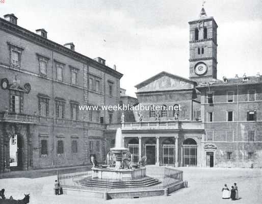 Itali, 1919, Rome, De fonteinen van Rome. Fontein op de Piazza de St. Maria de Trastevere