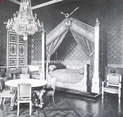 Frankrijk, 1920, Compigne, Het slot van Compigne. Hoekje van de afgebrande slaapkamer van Napoleon I, waaruit de meubelen nog tijdig gered konden worden