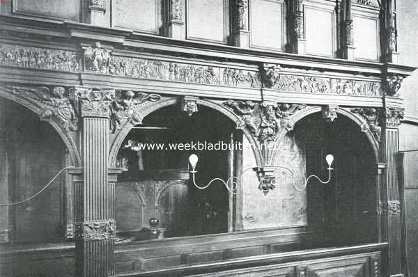 Zuid-Holland, 1920, Schoonhoven, Schoonhoven. Dtail van het heerengestoelte in de kerk te Schoonhoven