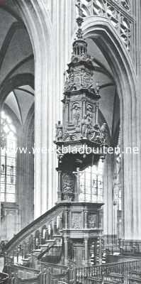 Noord-Brabant, 1920, Den Bosch, De St. Jans Kathedraal te 's Hertogenbosch. De preekstoel in de St. Jans Kathederaal