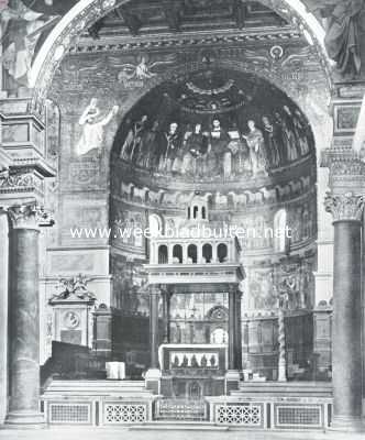 Itali, 1920, Rome, Kerken en curiositeiten in Rome. Abside van Sinte Maria in Trastevere, met zeer oude gerestaureerde mozaieken