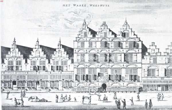 Het weeshuis van de Walen te Amsterdam. Het weeshuis in de Laurierstraat, in 1631 gesticht, in 1634 geopend. Naar een oude kopergravure