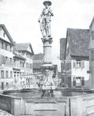 Duitsland, 1921, Bietigheim, De Markt- of Herzog Ulrich-brunnen te Bietigheim van 1549