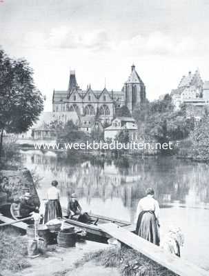 Duitsland, 1921, Marburg, De parel van 't Hessenland. Universiteit en aula, van de Lahn uit gezien
