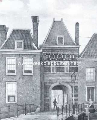 Zuid-Holland, 1921, Dordrecht, Dordrecht's stadspoorten. De St. Jorispoort, buitenzijde. Afgebroken in 1874. Naar een teekening in het gemeentearchief te Dordrecht