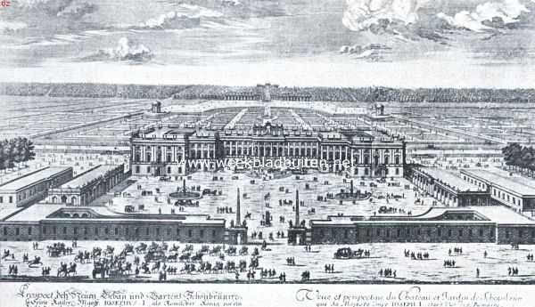 Duitsland, 1921, Schnbrunn, Het tweede ontwerp van het slot Schnbrunn van J.B. Fischer von Erlach. Naar de gravure van Delsenbach