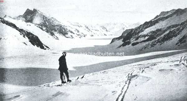 Zwitserland, 1921, Onbekend, De hoogste bergspoorwegen. Jungfraujoch, enkele schreden van het eindstation van de Jungfraubahn (3457 M.) verwijderd. In 't vershiet de Aletschgletscher, de langste gletscher der Alpen (20 K.M.)