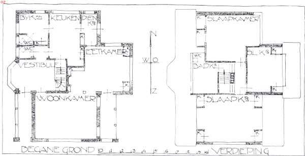 Utrecht, 1921, Bilthoven, Moderne landhuizen. Plattegrond van Huize 