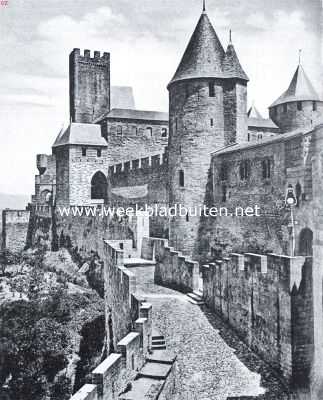 Frankrijk, 1922, Carcassonne, La cit de Carcassonne. Toegang tot de cit door de Porte d' Aude