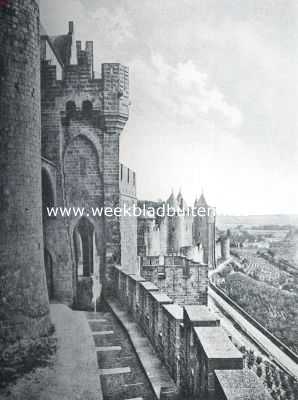 Frankrijk, 1922, Carcassonne, La cit de Carcassonne. De wachttoren (uitkijk) van het kasteel