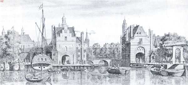 Zuid-Holland, 1922, Delft, De Schiedamsche en Rotterdamsche poorten te Delft in het midden der 18de eeuw