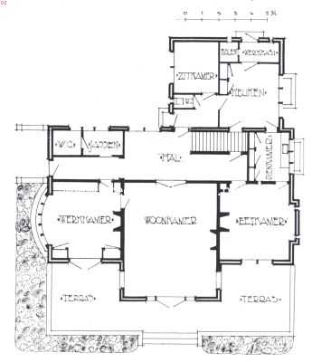 Noord-Holland, 1922, Bloemendaal, Moderne landhuizen. Huize Goeree. Plattegrond van huize Goeree, Bloemendaal